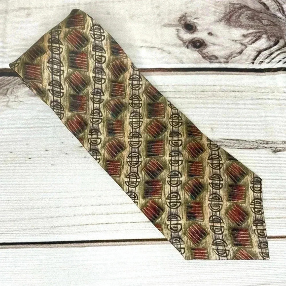 Pattinni Mens Silk Tie Extra Long 61.25” Long Tan Gold Black 4” Wide - Picture 1 of 8